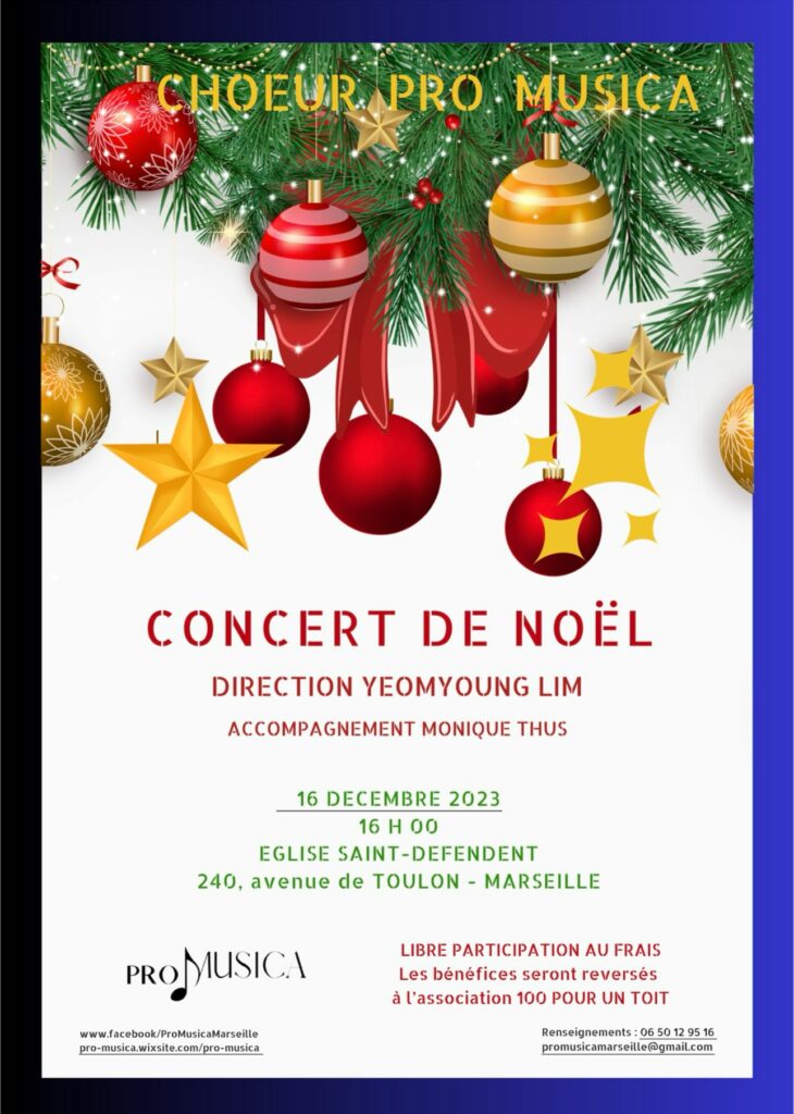 Concert de Noël à Saint Défendent par le choeur Promusica le 16 décembre à 16 H 00, sous la direction de Yeomyoung LIM et l'accompagnement de Monique Thus.